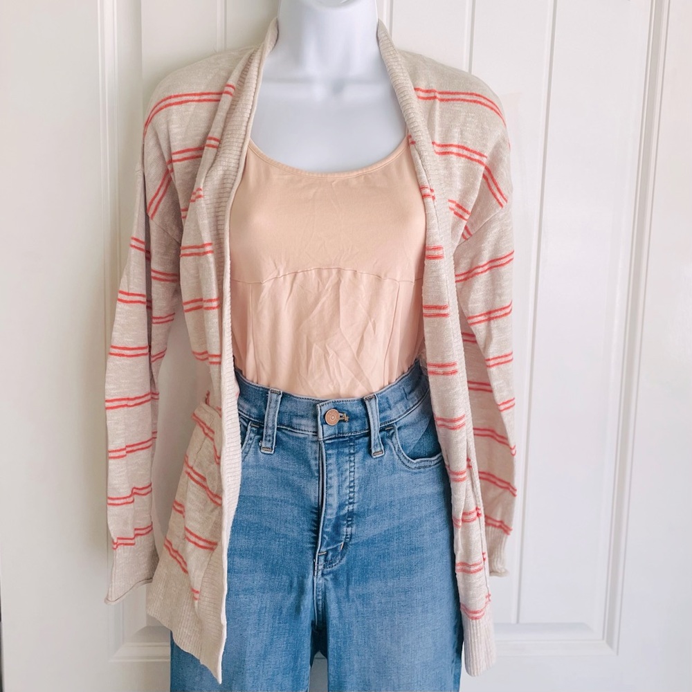 Madewell Striped Red & Cream Knit Cardigan Sweater in EUC Sz Small - Picture 2 of 7